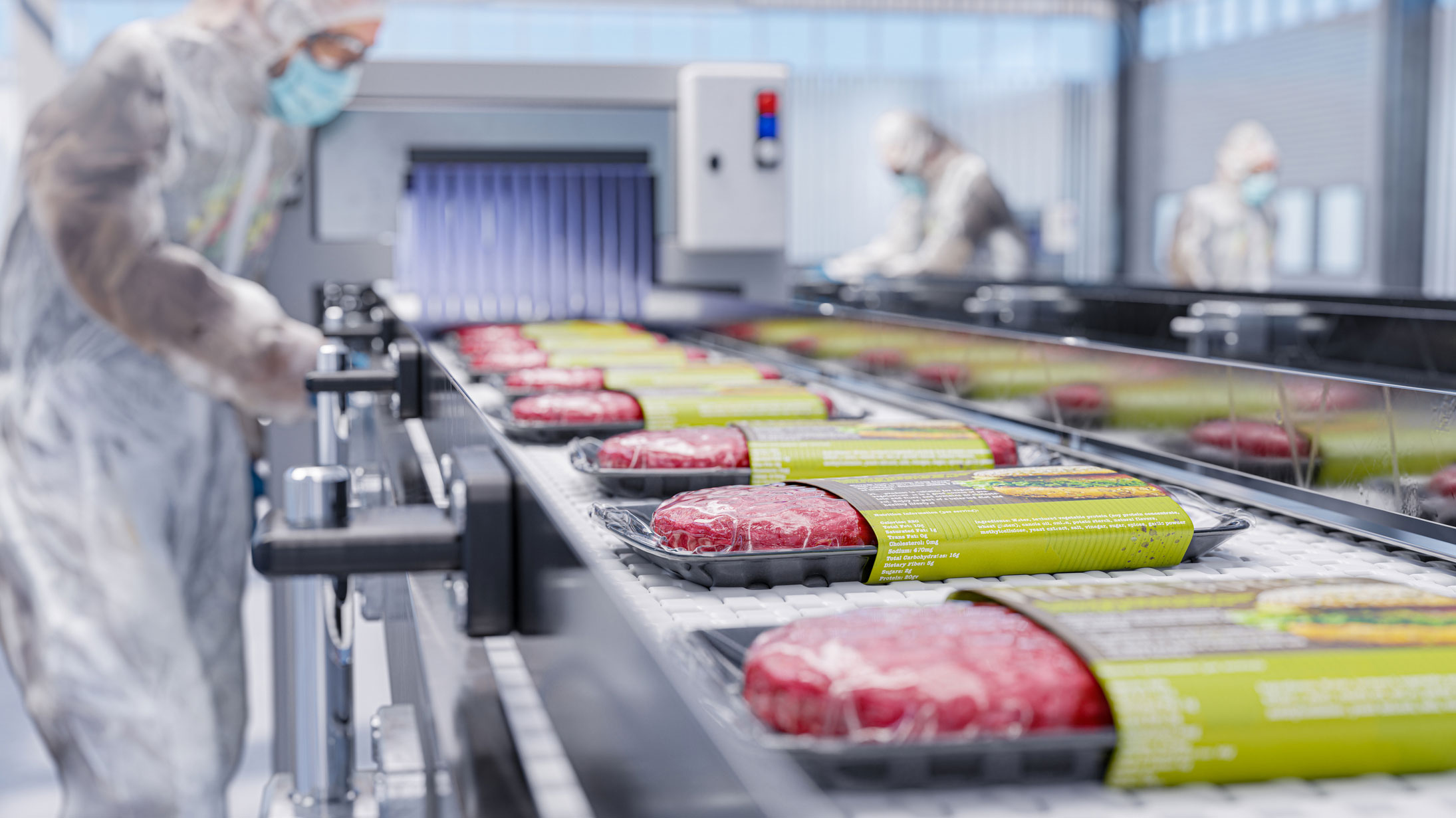 Food production with automated packaging line for meat products