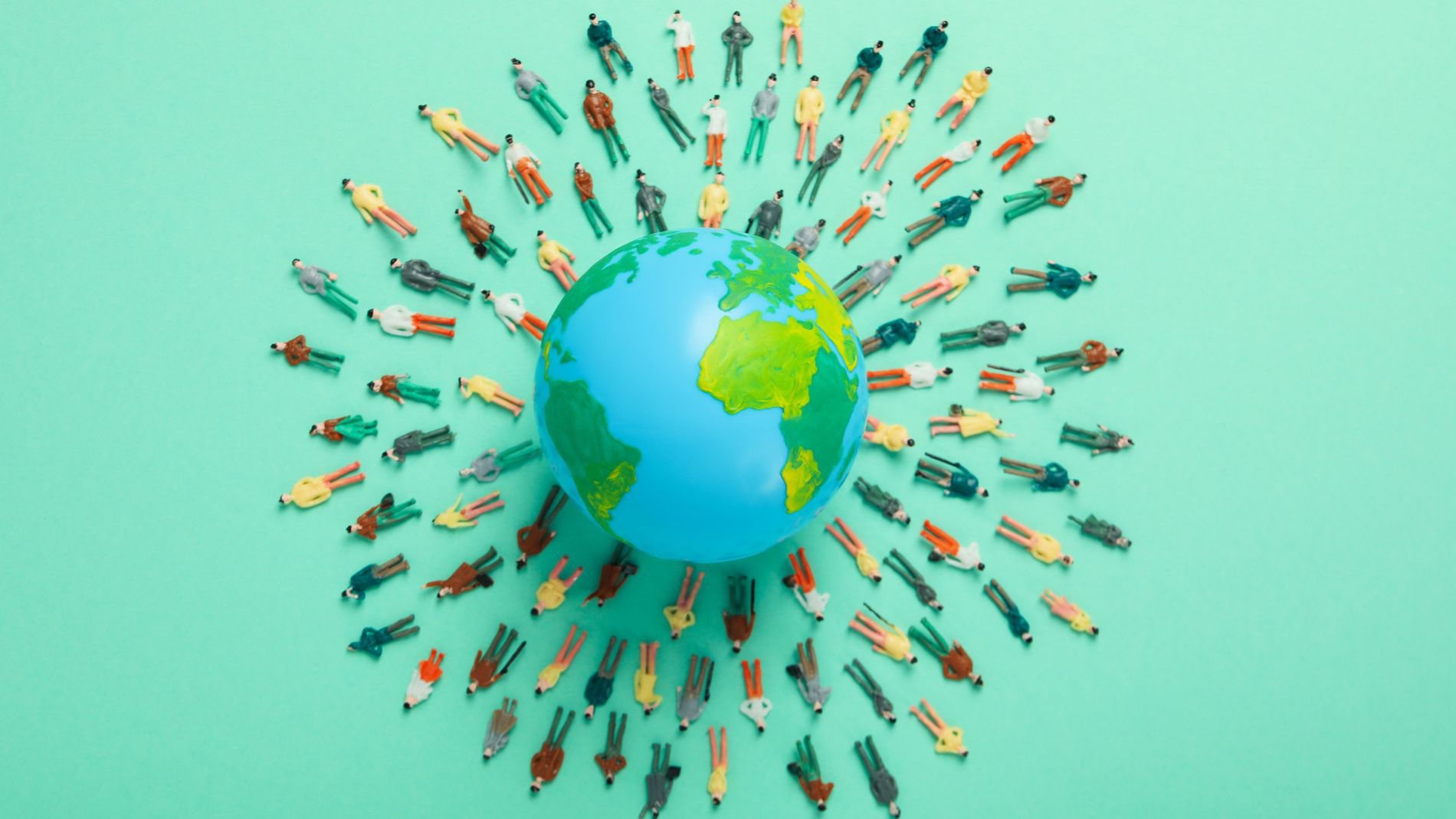 Weltkugel mit Männchen drumherum