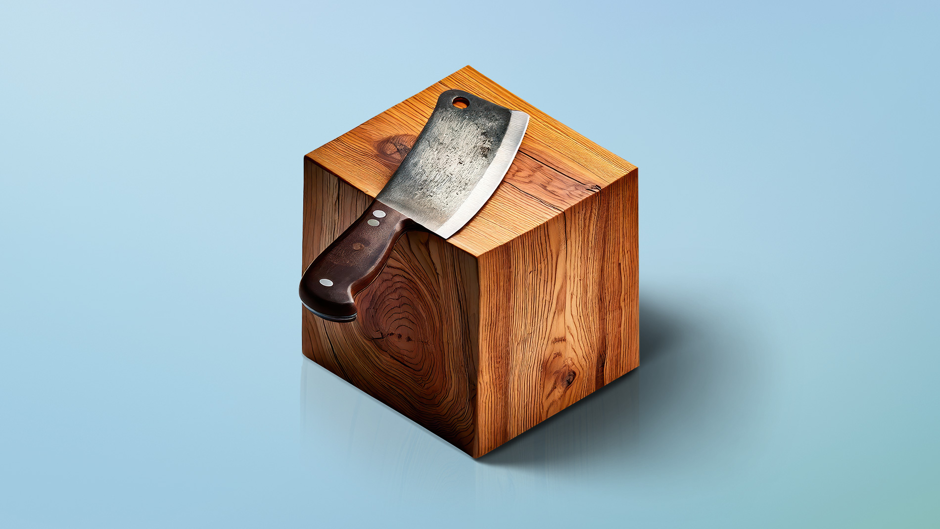 A cleaver is resting on a wooden block