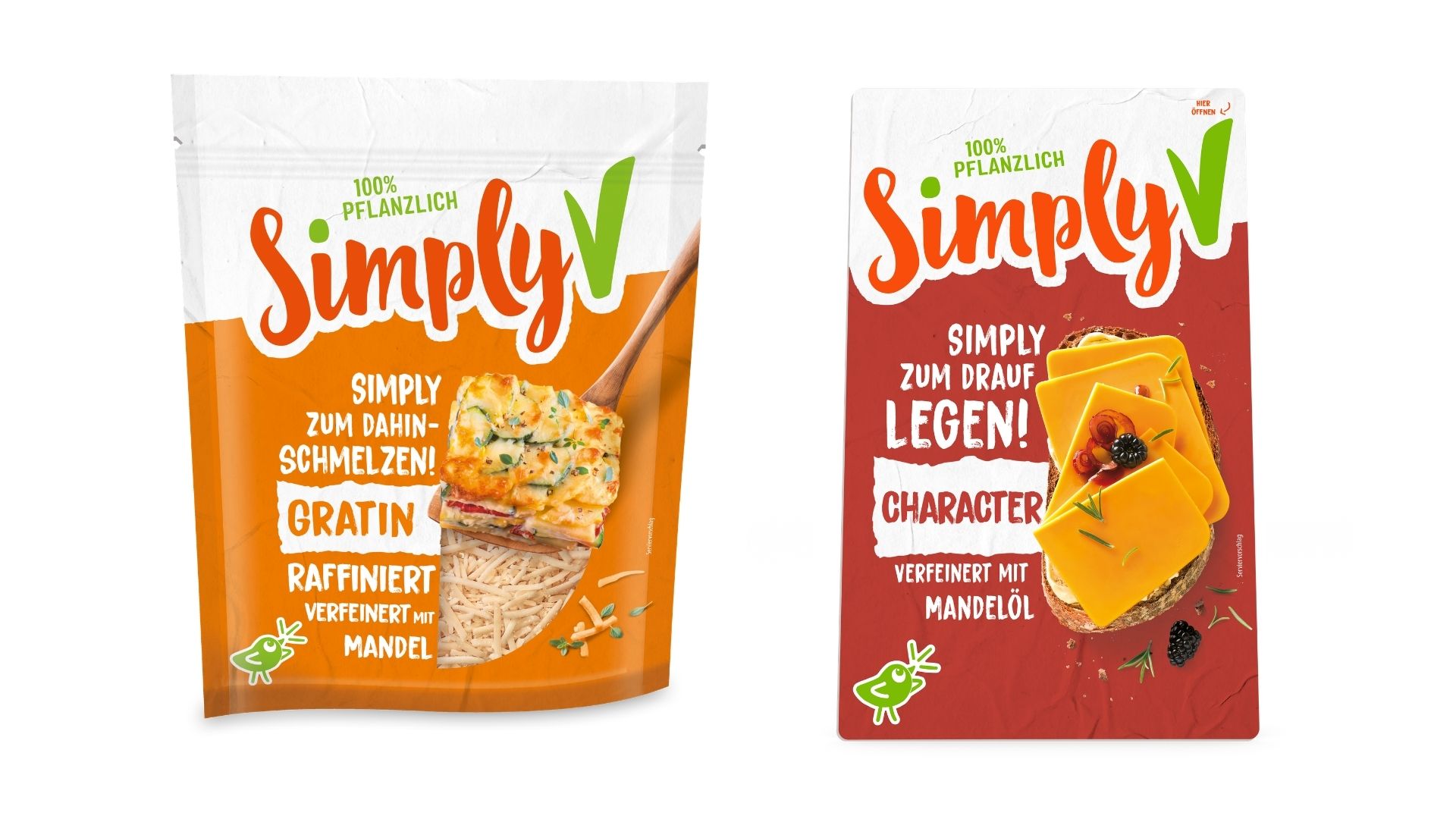 Simply V pflanzliche Käsealternativen in Produktverpackungen