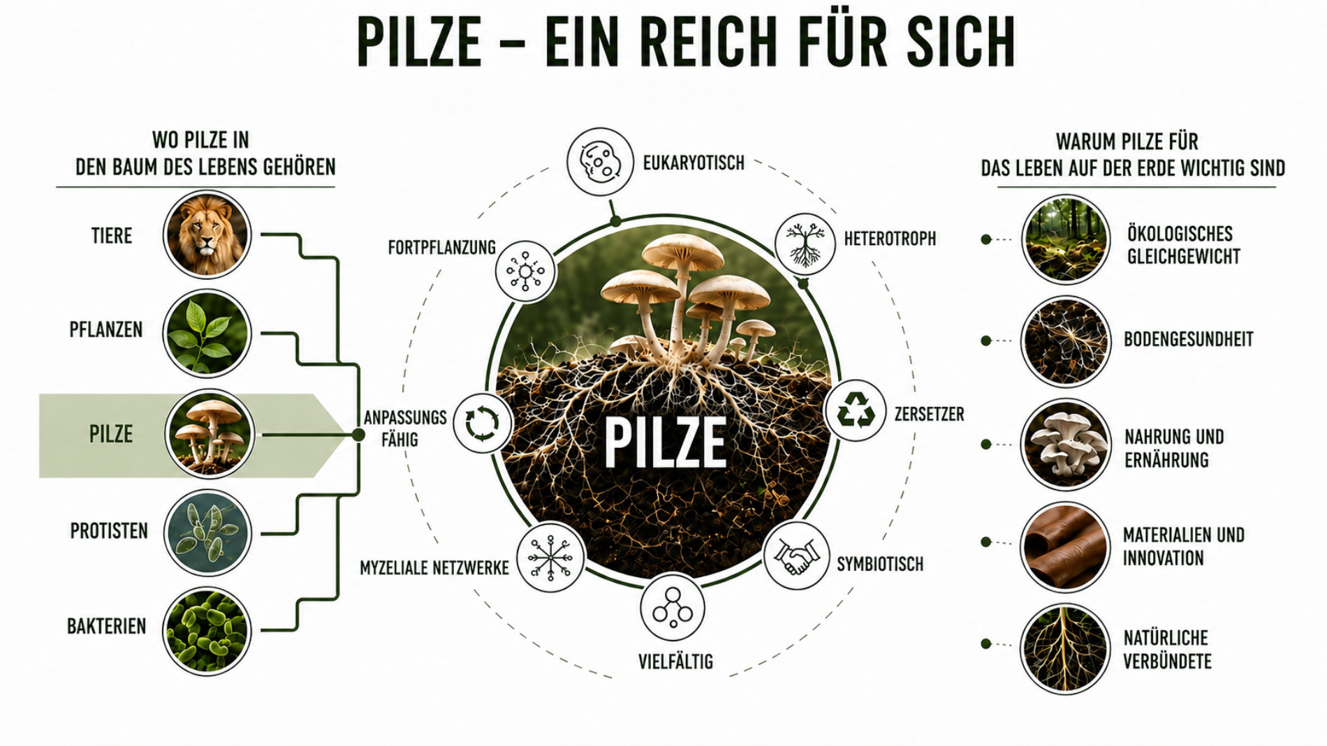 Infografik zur Bedeutung von Pilzen im Ökosystem