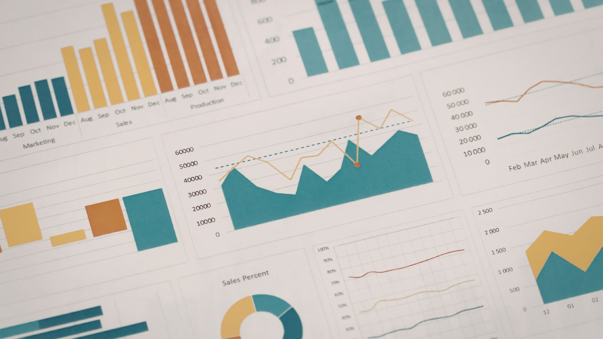 Data analysis, charts and graphs, business performance overview