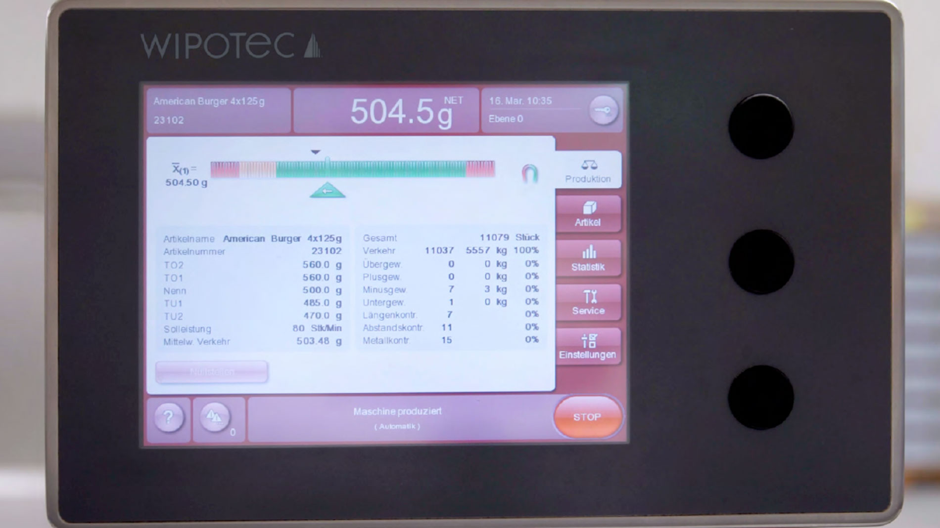 Screen displaying weight data on industrial interface