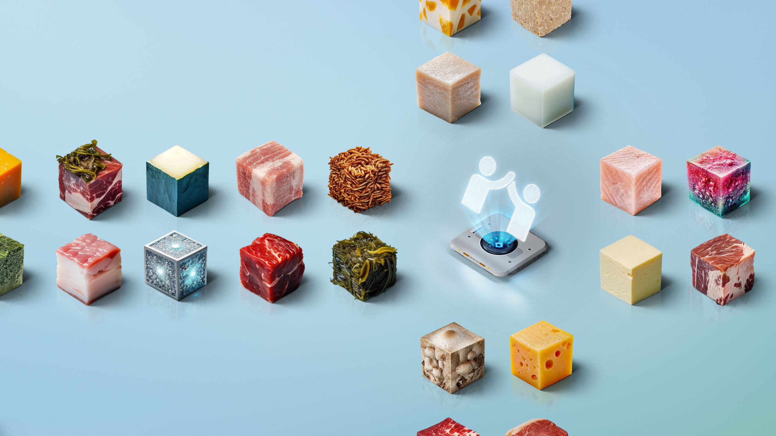 Various foods in square form with symbol