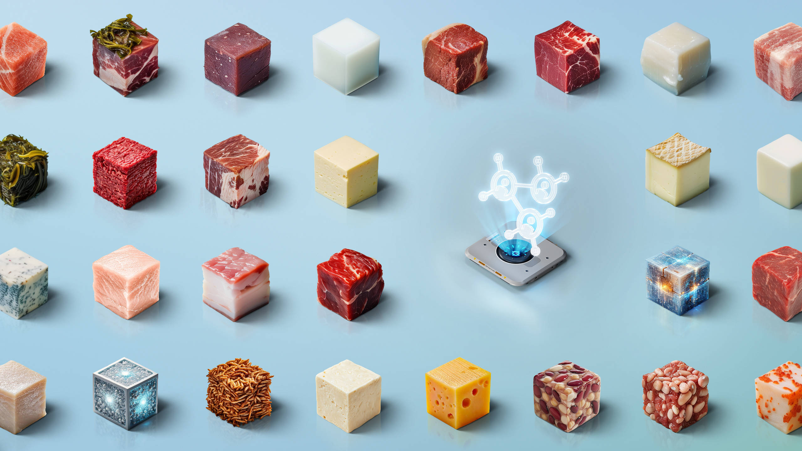 Various foods in square form with symbol